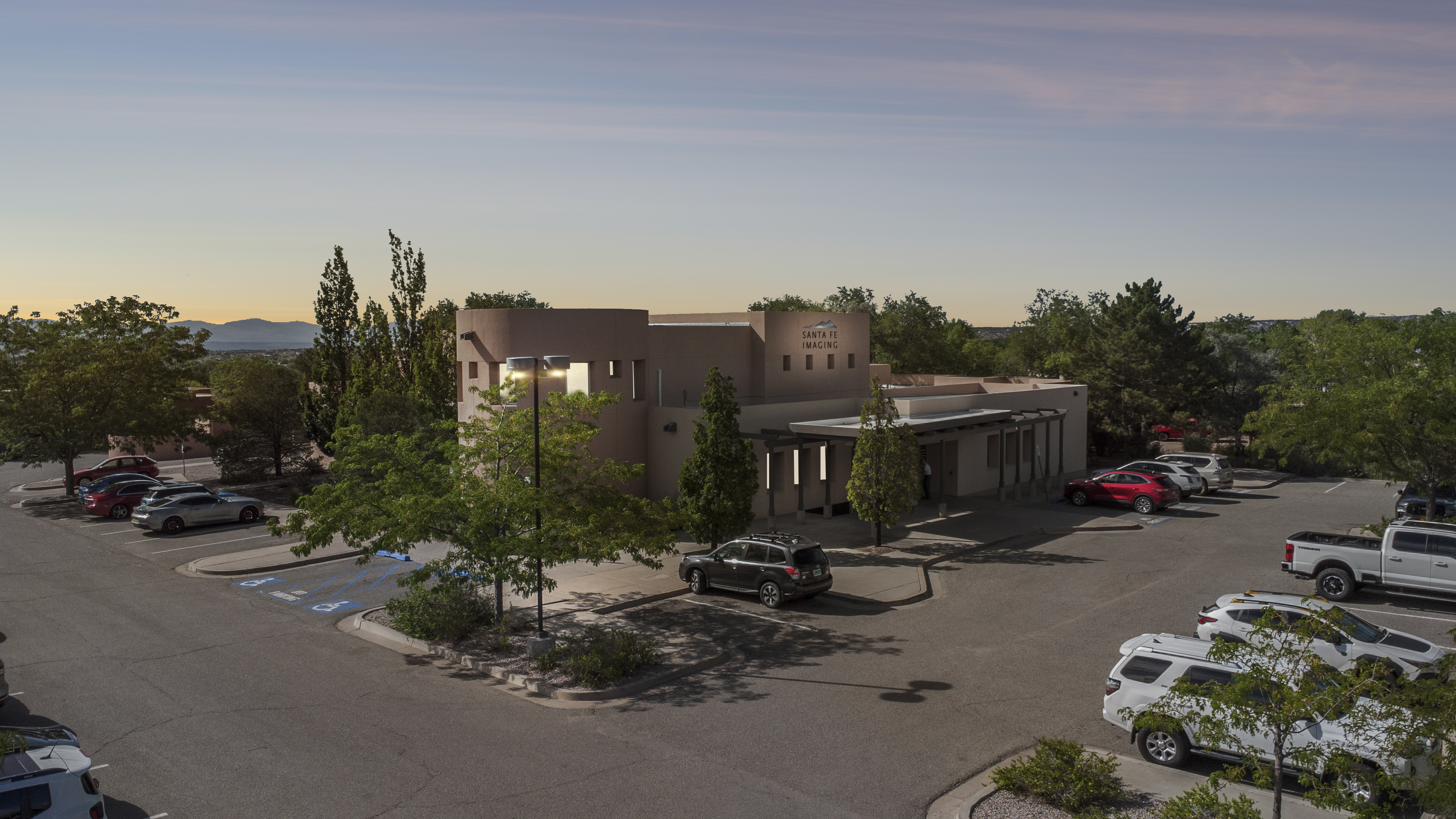 Santa Fe Imaging — exterior at dusk, on the CHRISTUS St. Vincent campus